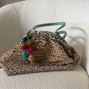 Leopard Print Tote with Teal Base